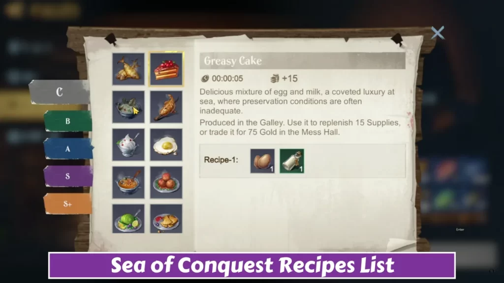 Sea of Conquest Recipes List Best Cooking Updated