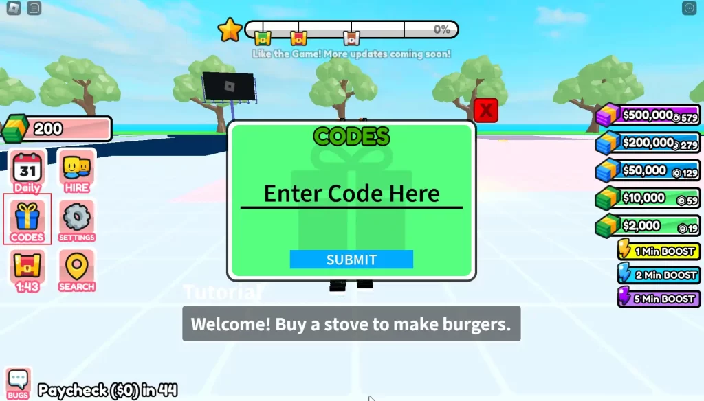 Redeem Burger Store Tycoon Codes