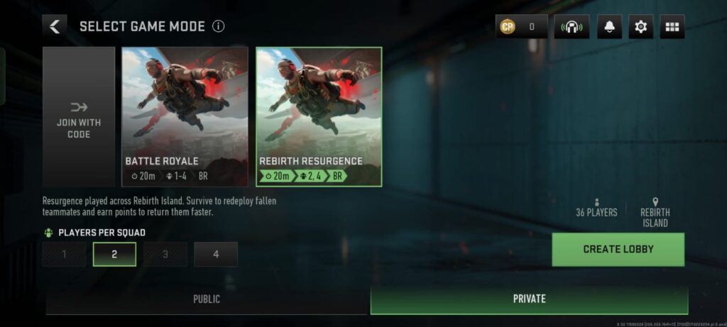 Select Mode in COD Warzone Mobile