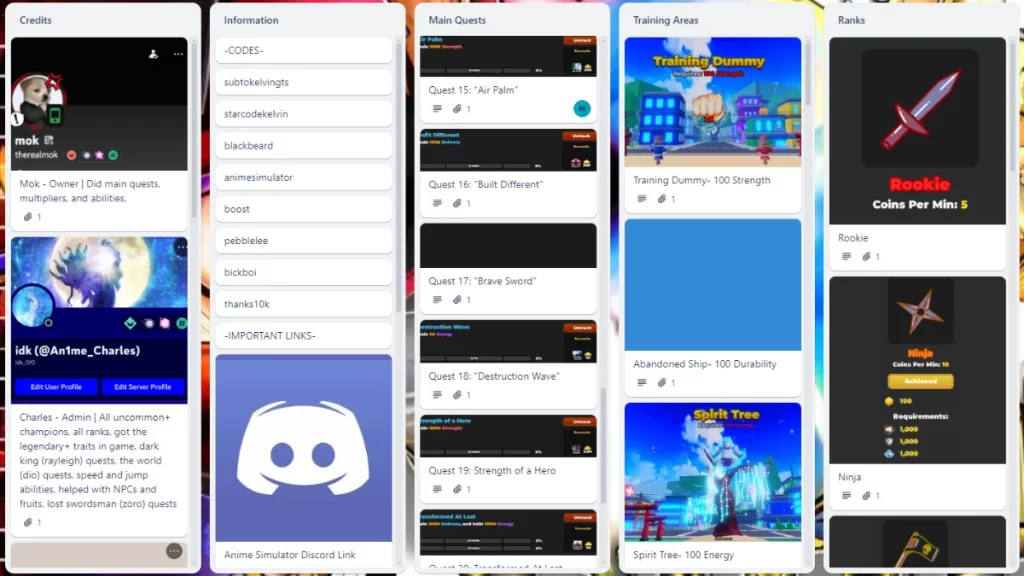 Anime Simulator Trello Link